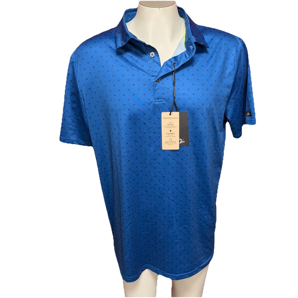 Obla Mens LG Performance Golf Pickleball Shirt Blue Moisture Wicking UPF50+ NWT
